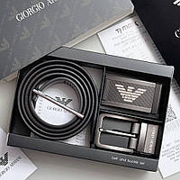 Мужской кожаный двухсторонний ремень и две пряжки Armani брендовый пояс джинсовый с тиснениями прошитый