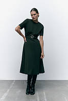 Zara Плаття зелене  з поясом міді жіноче S