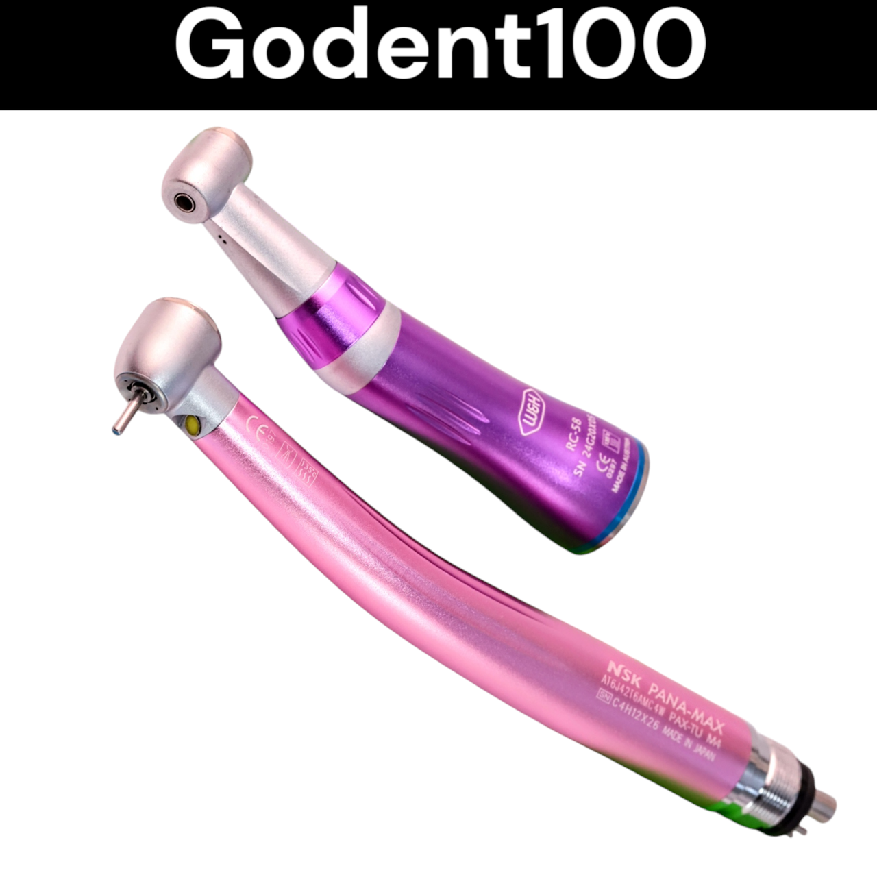 Турбинний наконечник з підсвіткою НСК ПАНА МАКС NSK + Кутовий наконечник Alegra рожевий