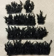 ОБРІЗКИ (5 - 50см) Пір'яна тасьма з пір'я індика Колір чорний Перо 10-17см Ціна за 1см