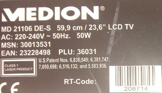 Пульт для телевизора Medion MD21106 DE-S
