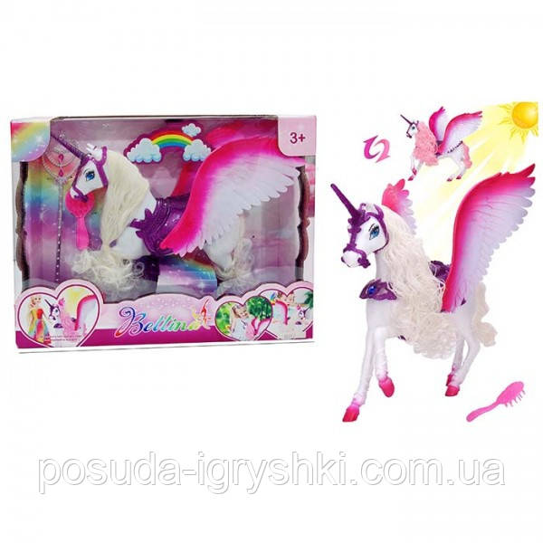 Конячка 68397 єдиноріг/пегас, грива змінює колір, в коробці, 36-26-9 см., фото 1