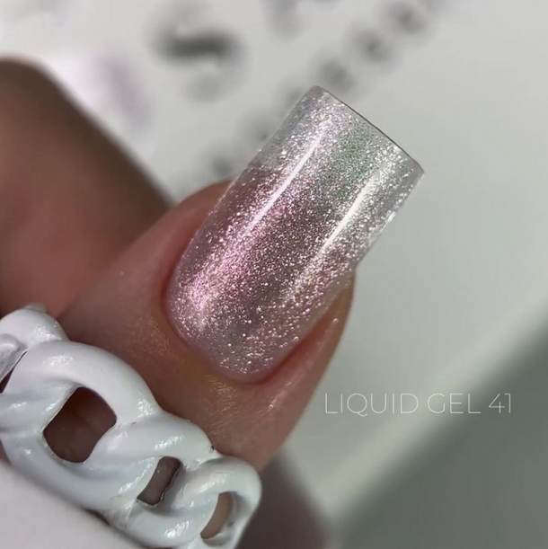 SAGA Liquid Gel № 41 рідкий гель для нарощування нігтів сіро-рожевий з блискітками напівпрозорий, фото 1