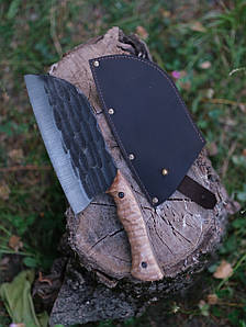 Туристичний ніж-сокира ручної роботи Серб 12 зі сталі марки 65Г/58 HRC, з шкіряним чохлом у комплекті