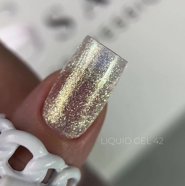 SAGA Liquid Gel № 42 рідкий гель для нарощування нігтів золотистий з блискітками напівпрозорий, фото 1