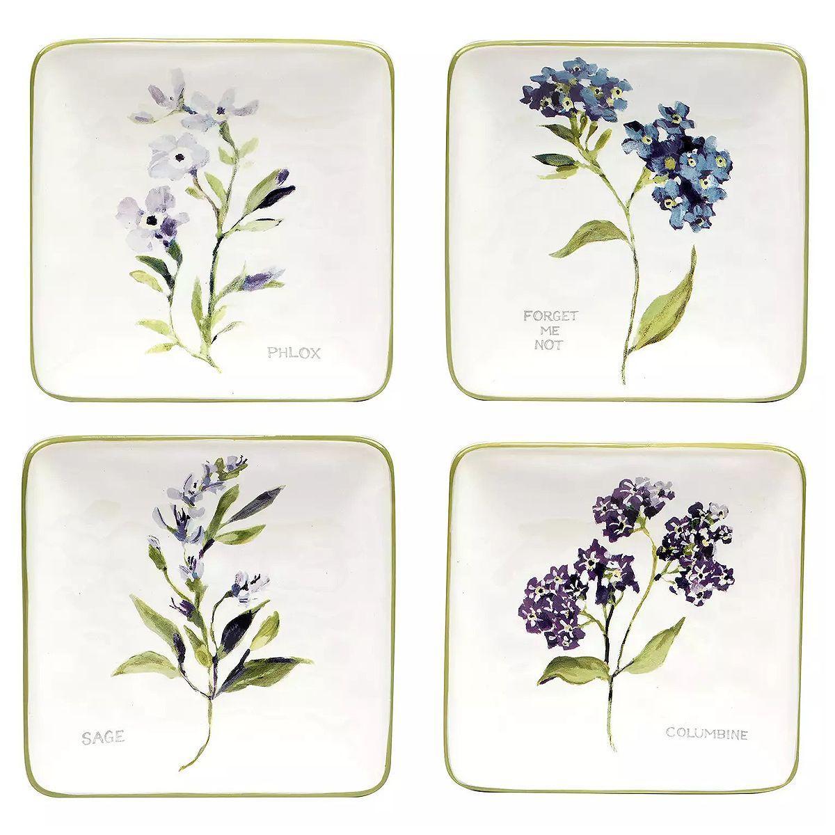 Набір із 4-х керамічних тарілок для канапе з рослинним малюнком "Духмяні Трави" Certified International, фото 1