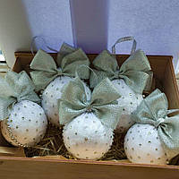 Набор новорічних куль ручної роботи білого кольору  10 та 8 см