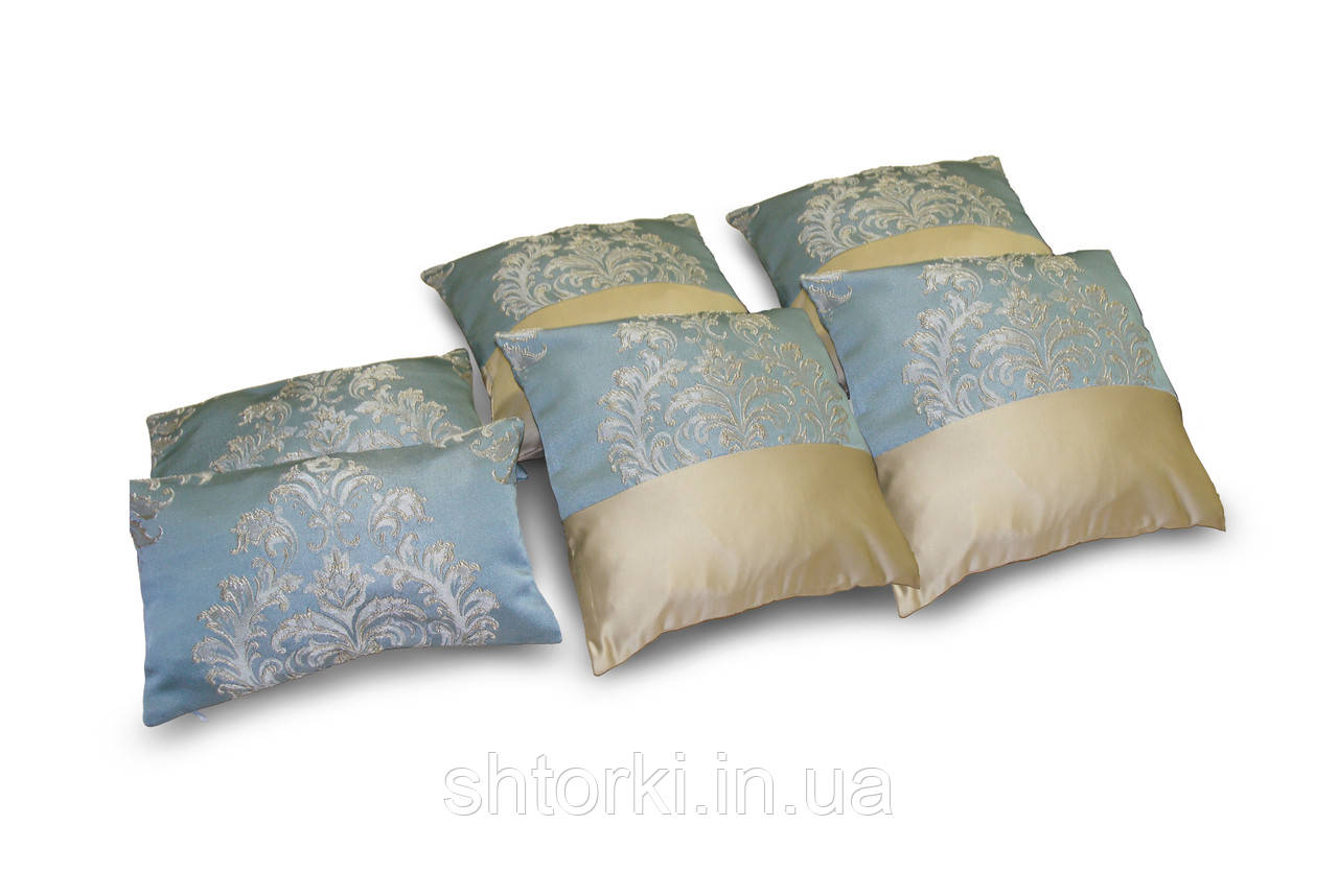 Комплект декоративних подушок Firanka Damask 35х20см 2шт 33х33см 4шт блакитні з пісочним (п_0531)