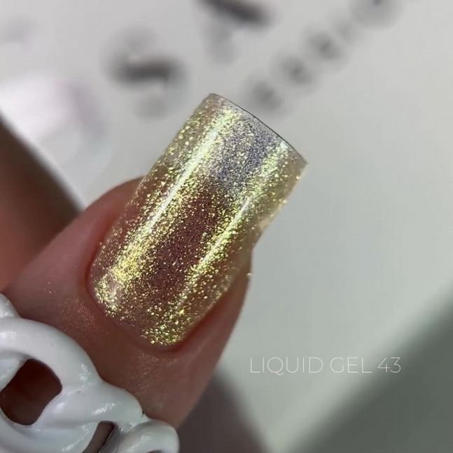SAGA Liquid Gel № 43 рідкий гель для нарощування нігтів золотий з блискітками напівпрозорий, фото 1
