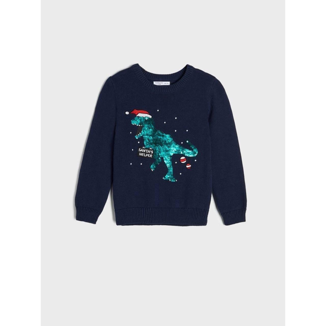 Светр синій новорічний Динозавр Fox&Bunny 98, 104см, фото 1