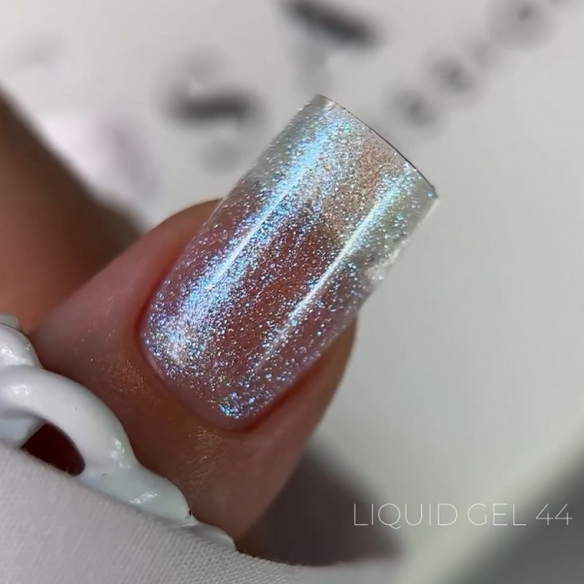 SAGA Liquid Gel № 44 рідкий гель для нарощування нігтів бірюзово-блакитний з блискітками напівпрозорий, фото 1