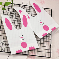 Пакет дитячий поліетиленовий з малюнком Зайчик рожеве черевце 10 шт 26х15.5 см з вушками зав'язками