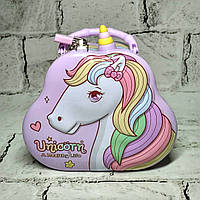 Скарбничка для грошей дитяча для дівчинки Єдиноріг металева із замочком 15,5х13х7 см Бузкова N-1343-2