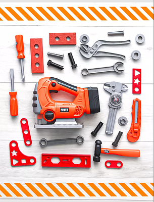 Іграшковий дитячий набір будівельних інструментів майстра лобзик молоток викрутки ключі бруски болти та гайки