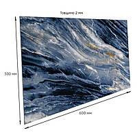 Самоклеючі стінові панелі ПЕТ Синій Мармур під камінь 300х600х2мм ПВХ плитка покриття