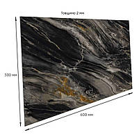 Стінові панелі ПЕТ самоклеючі Благородний мармур Чорно-сірий під камінь 300х600х2мм ПВХ плитка