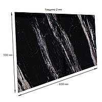 Стінові плитки ПЕТ самоклеючі Чорний мармур білі мазки під камінь 300х600х2мм панель ПВХ покриття