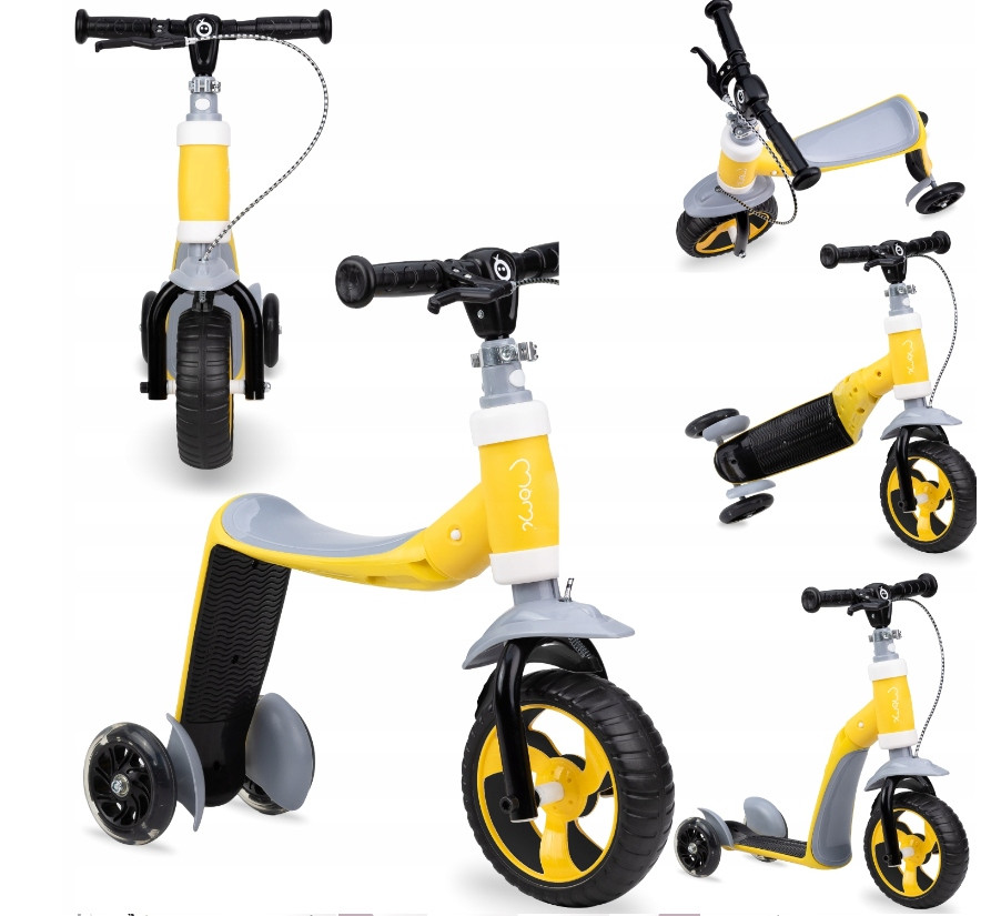 Триколісний самокат-велосипед MOMI ELIOS LED RIDE 2 В 1 жовтий, фото 1