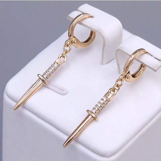 Сережки Кінжал Бренд Хрестики з розсипом медичне золото, фото 1