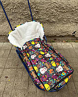 Конверт/теплий чохол для санок, зі штучної овчини, на дві блискавки, із затяжками кольоровий Сніговик ORG