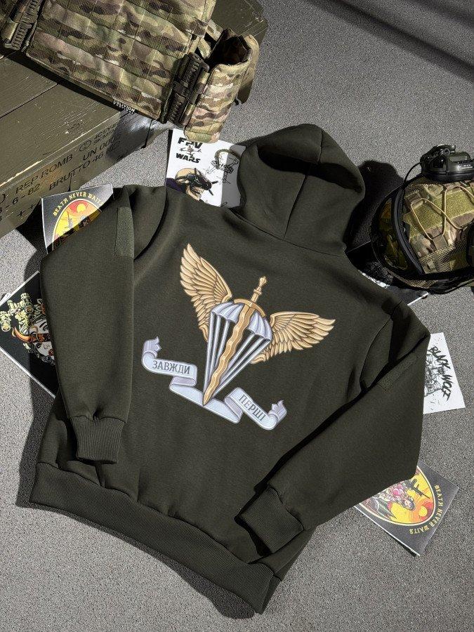 Худі Кофта олива польова на флісі з Принтом Звжди перші ВТ7989 ТМ, фото 1