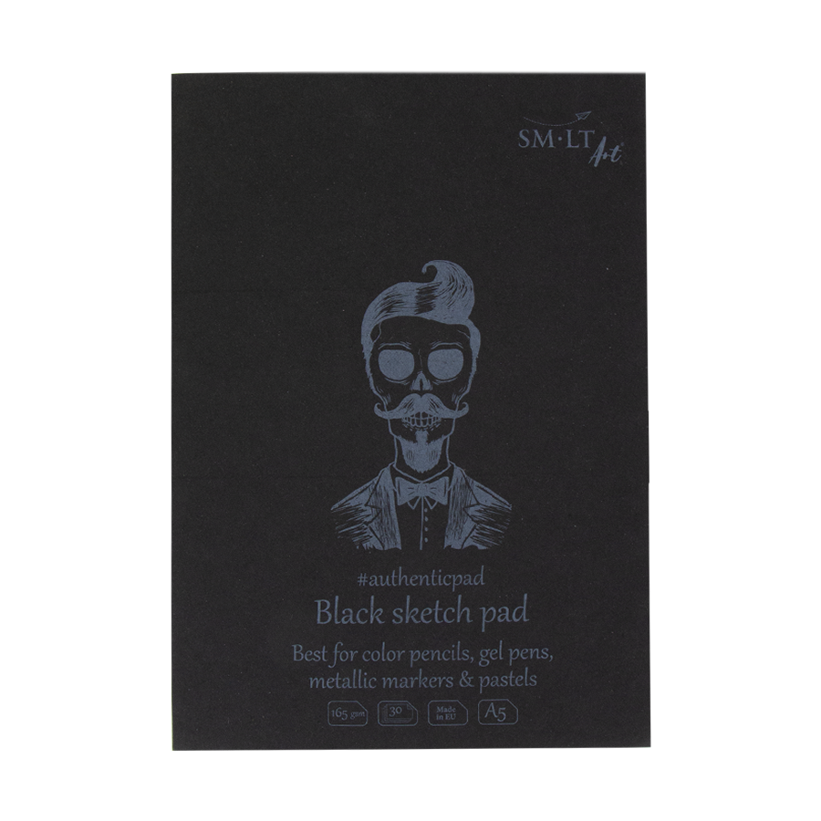 Блокнот-склейка для рисунку AUTHENTIC (black), А5 (14,8*21 см), 165г/м2, 20л, чорний папір, SMILTAINIS