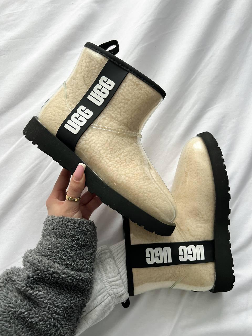 Зимові Жіночі Черевики UGG Classic Clear Mini Beige Black / УГГ Класик Клір Міні Бежеві з Чорним