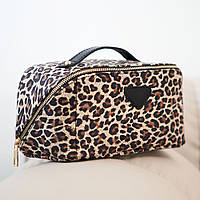 Кожаная косметичка "Паула" (24х13х16 см), Светлый Леопард / Женская косметичка на молнии