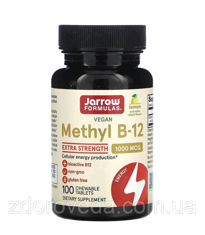 Вітамін B12, метилкобаламін B12, 1000 мкг, 100 жув. таблеток, лимон, Jarrow Formula, США