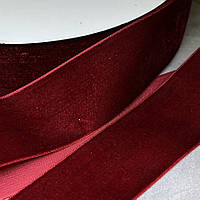Велюр стрічка 4 см, колір- бордовий, метр, Бордовий