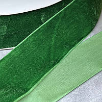 Велюр стрічка 4 см, колір зелений, арт 017504, 1 метр, Зелений