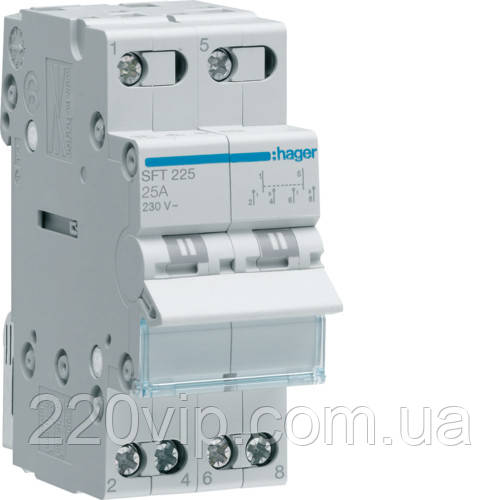 2P, 25А, SFT225 Hager Перемикач введення резерву I-0-II трипозиційний, рубильник модульний Хагер, фото 1