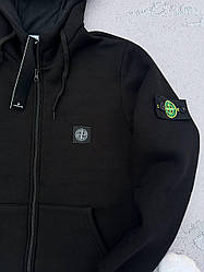 Кофта жіноча зимова Stone Island тепла на флісі чорна толстовка зіпер стон айленд