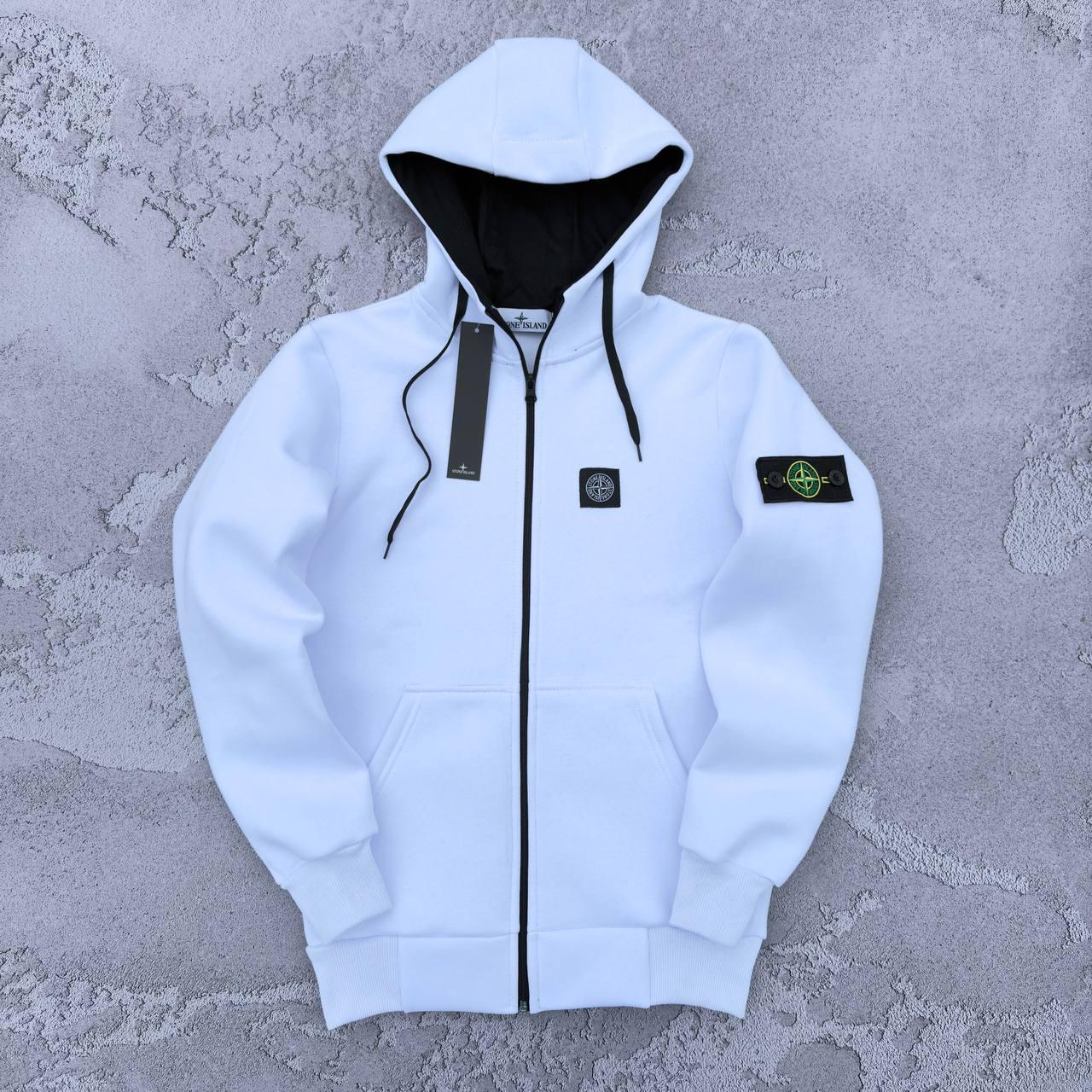 Кофта чоловіча зимова Stone Island біла толстовка утеплена на флісі стон айленд