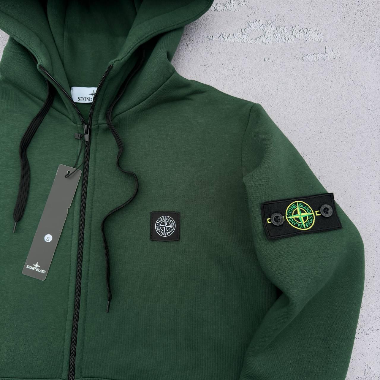 Зимова толстовка чоловіча Stone Island зелена кофта зіпер на блискавці тепла стон айленд