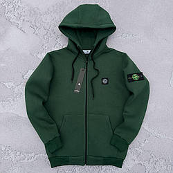 Толстовка жіноча зимова Stone Island зелена кофта худі на флісі стон айленд