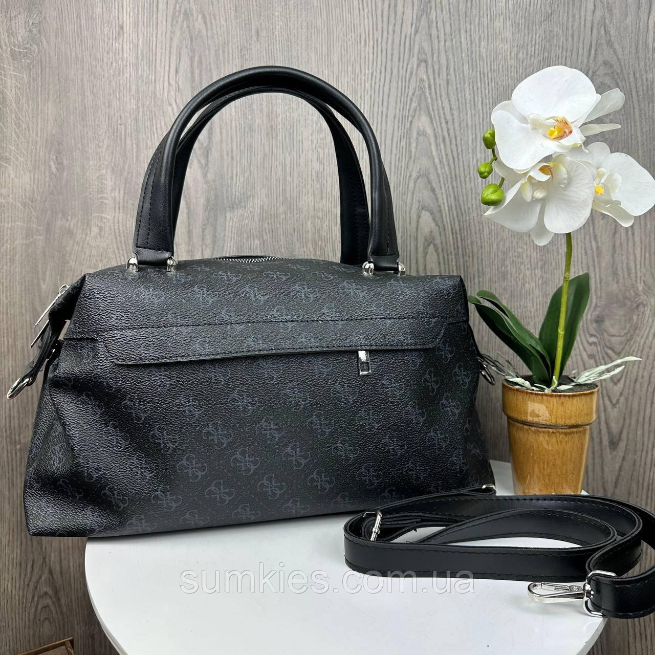 Жіноча міська сумка стиль Гесс чорна, сумочка для залу, для речей велика Guess, фото 1