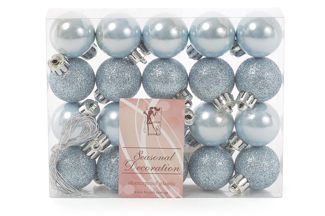 Набір ялинкових куль - блакитний, 3см, 20 шт, фото 1