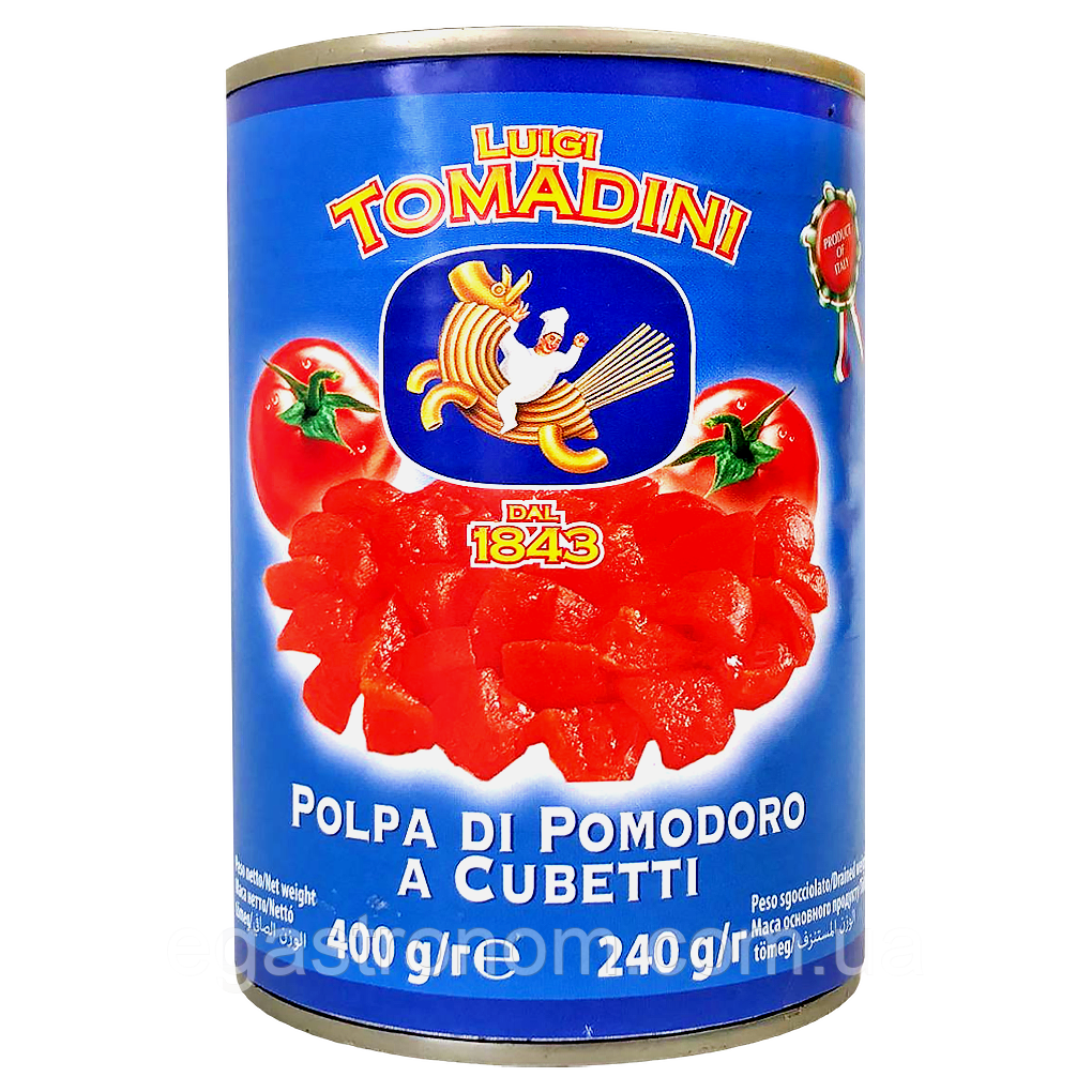 Помідори кубиком ж/б Луіджі Томадіні Luigi Tomadini 400g 24шт/ящ (Код: 00-00017090), фото 1