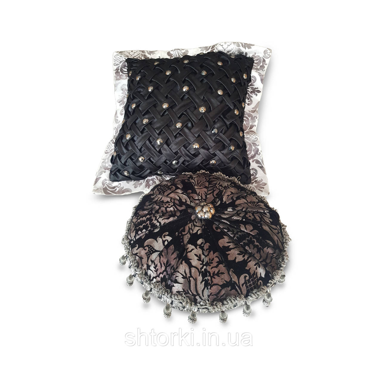 Комплект декоративних подушок Firanka Hand Made 40х40см 1шт діаметр 35см 1шт сірий та чорний (п_0568)