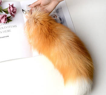 Анальна пробка S 2.2см з хвостом натуральної лисиці кришталевий золотий  для рольових ігор