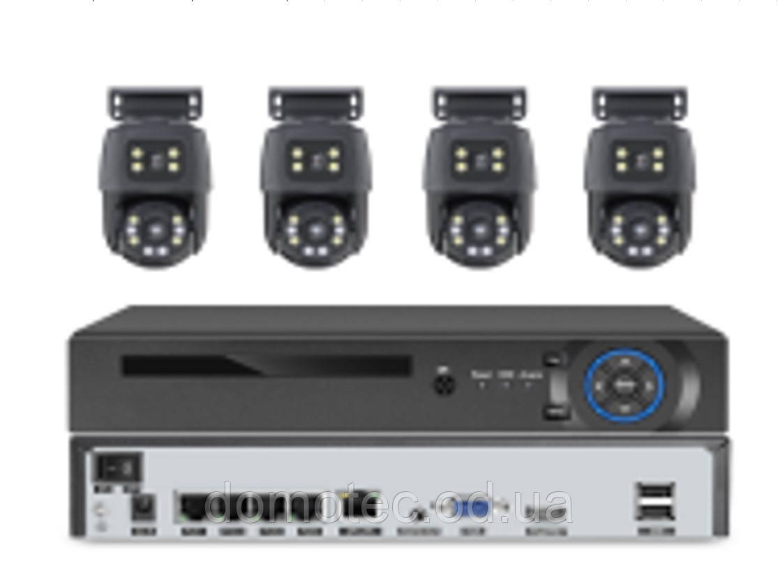 Комплект відеореєстратор + 4 поворотні IP камери