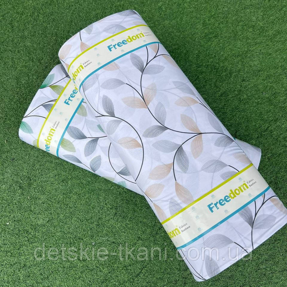 Тканина ранфорс оптом "Гілочки з листям" (рулонами), фото 1