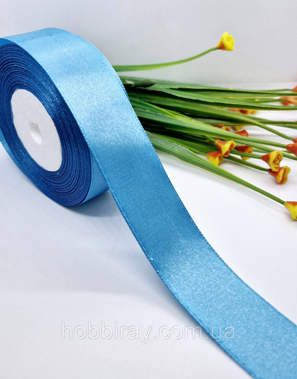Стрічка атласна. 2,5 см. 1 м. Колір блакитний., фото 1