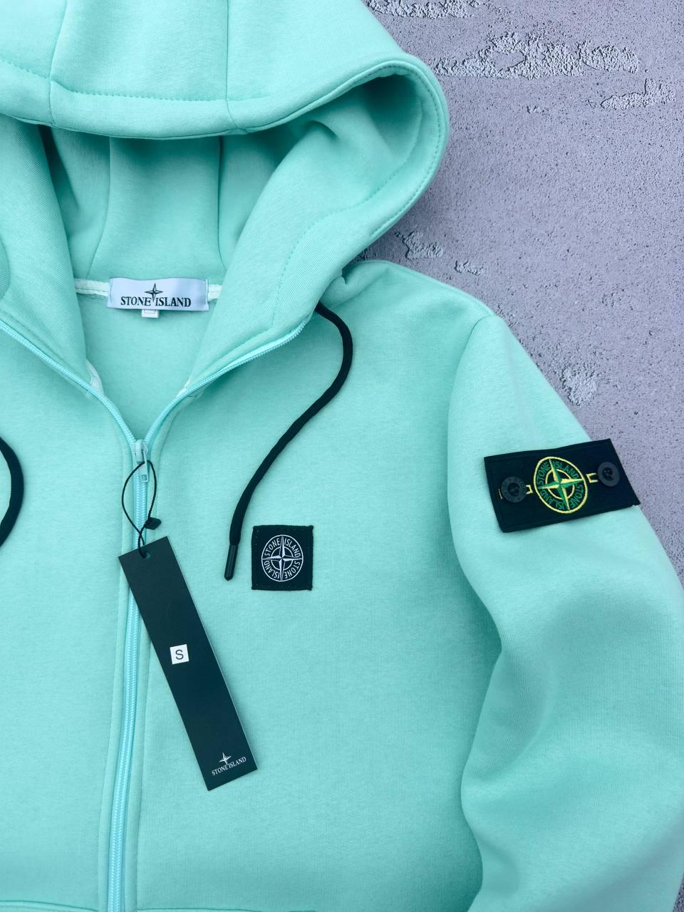 Кофта чоловіча зимова Stone Island на блискавці тепла толстовка худі стон айленд мятна