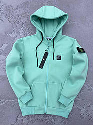 Зимова кофта жіноча Stone Island з начосом флісова толстовка зіппер стон айленд бірюзовий