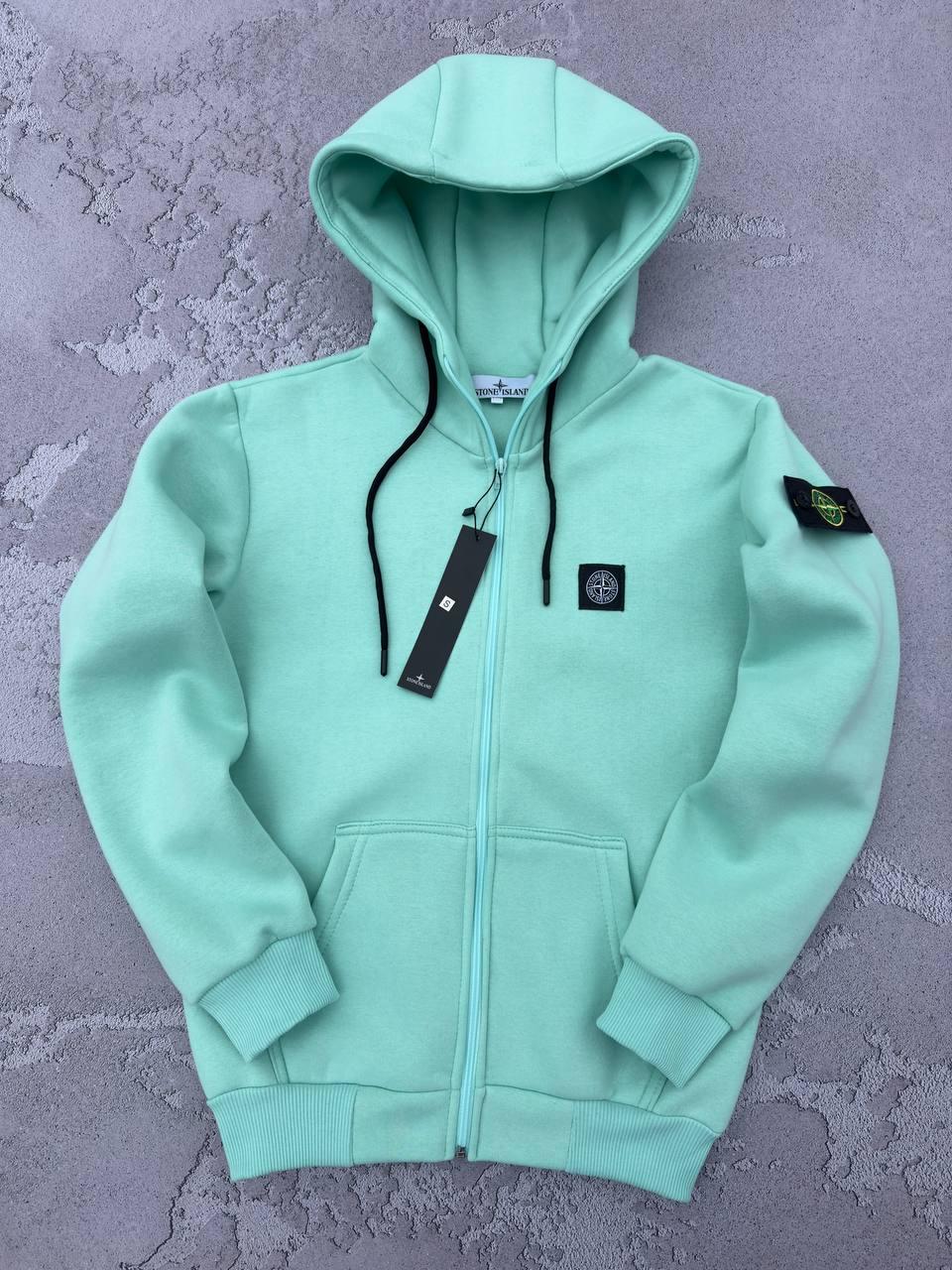 Зимова кофта жіноча Stone Island з начосом флісова толстовка зіппер стон айленд бірюзовий