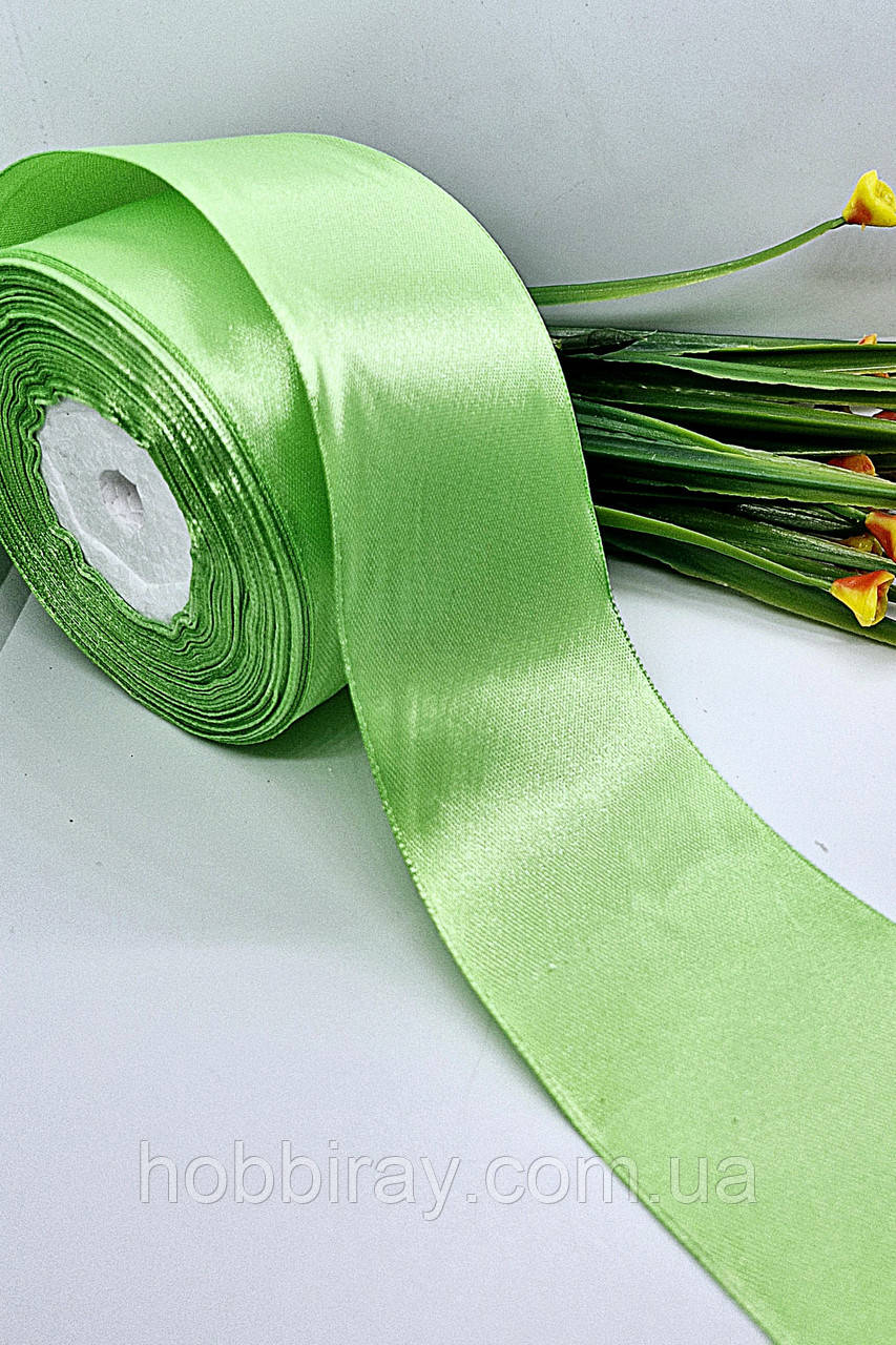 Стрічка атласна. 4,8 см. 1 м. Колір світлий зелений., фото 1