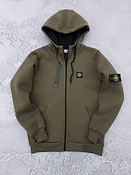 Кофта жіноча Stone Island зимова з начосом толстовка утеплена зіппер стон айленд хакі