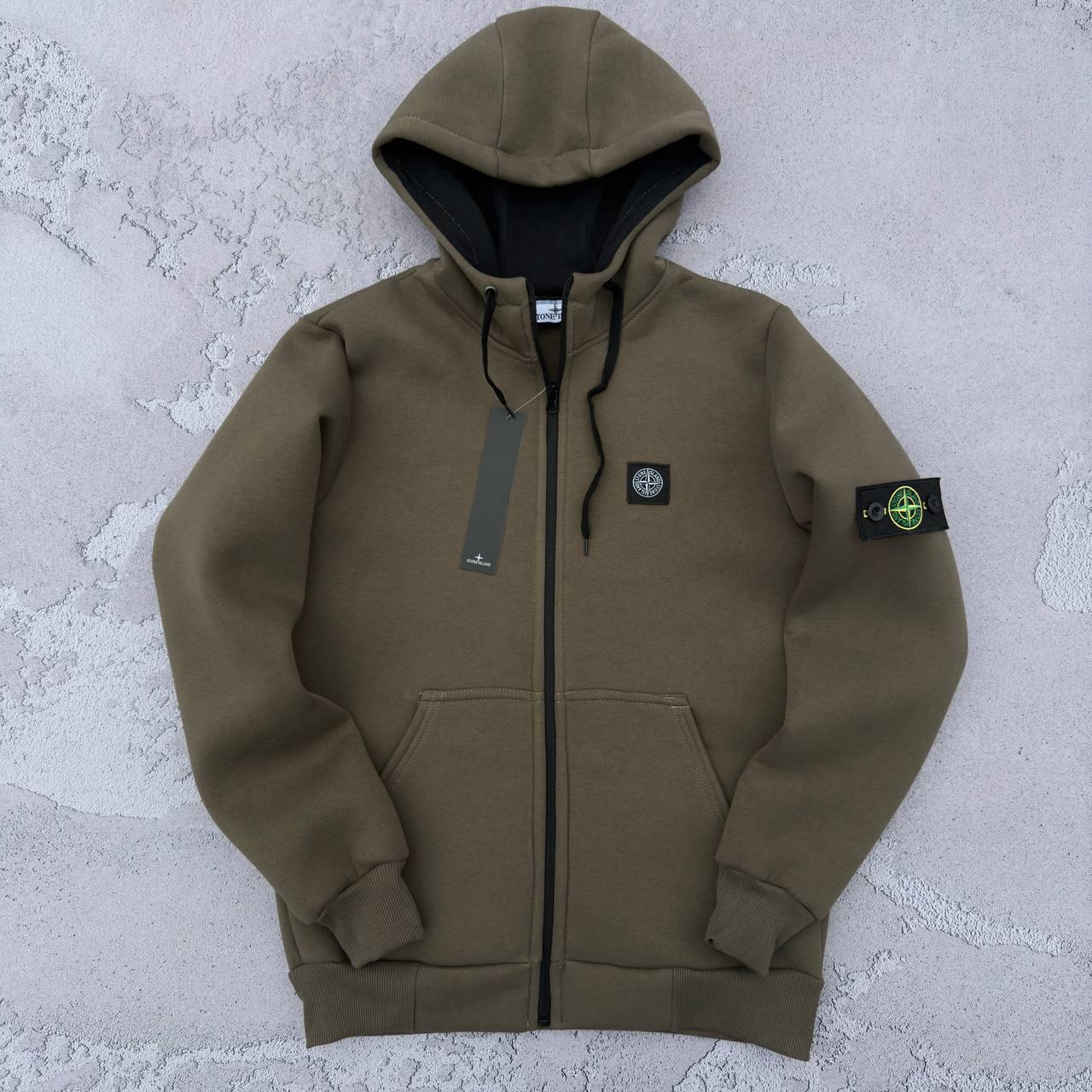 Зимова кофта чоловіча Stone Island на флісі тепла толстовка кофта стон айленд хакі
